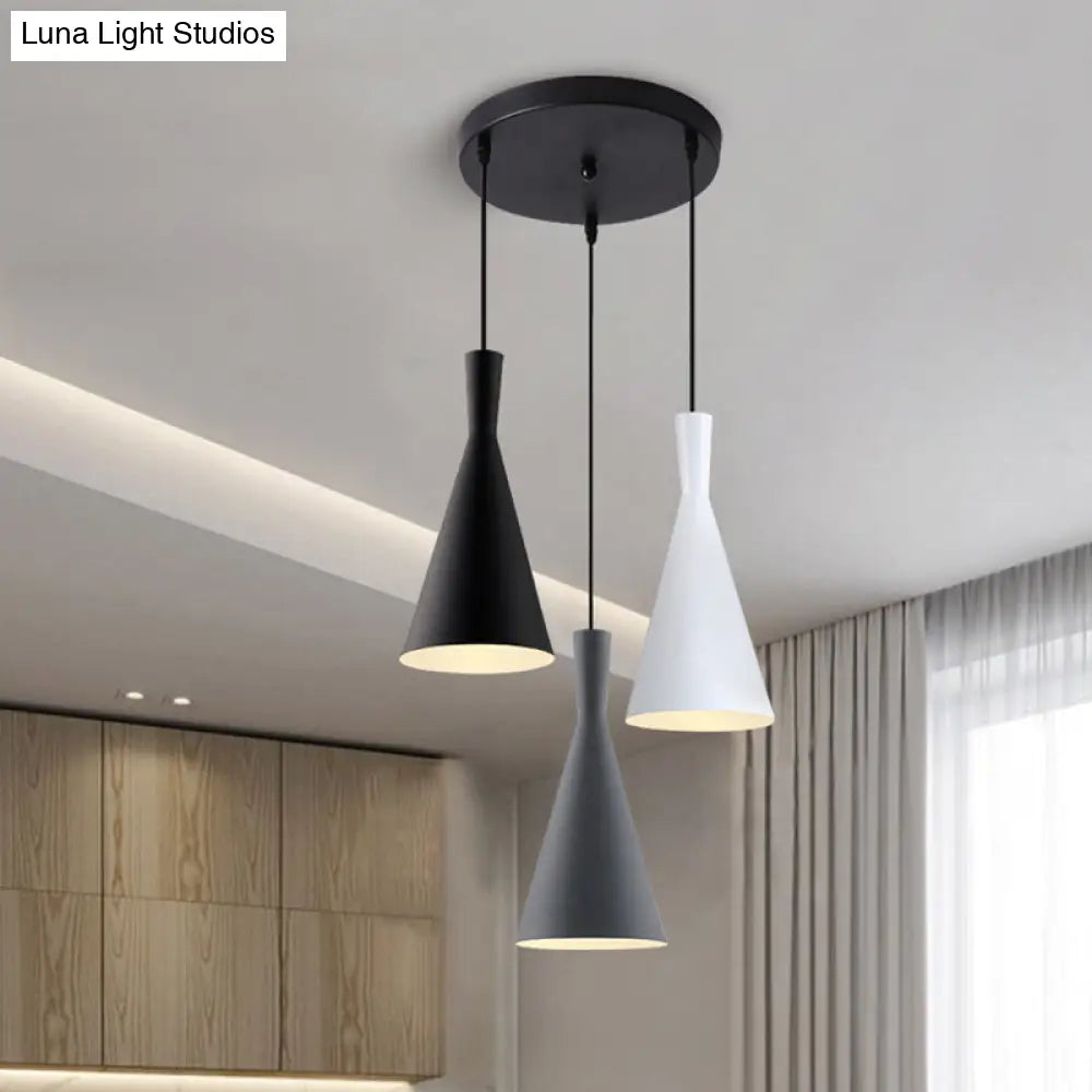 Nordic Aluminum Cluster Pendant Light With 3 Heads In Black-Grey-White Colors