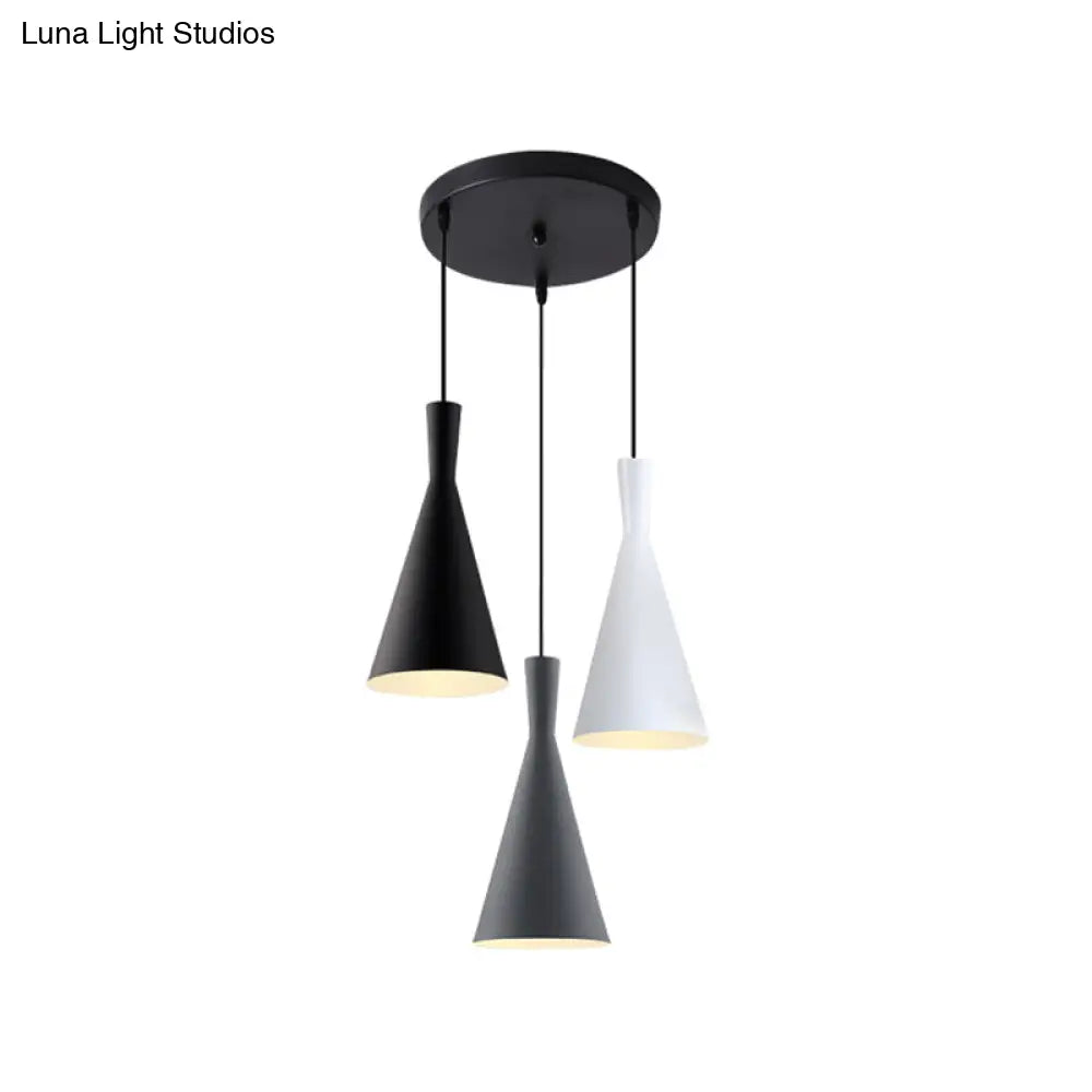 Nordic Aluminum Cluster Pendant Light With 3 Heads In Black-Grey-White Colors