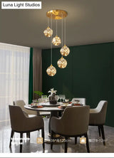Nordic Amber Glass Led Pendant Lamp With Brass Finish And Starry Design For Bedroom
