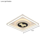 Nordic Animal Pattern Led Flush Lamp For Bedroom - Square/Round Mount In Black And White