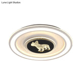 Nordic Animal Pattern Led Flush Lamp For Bedroom - Square/Round Mount In Black And White