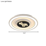 Nordic Animal Pattern Led Flush Lamp For Bedroom - Square/Round Mount In Black And White
