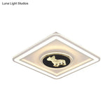 Nordic Animal Pattern Led Flush Lamp For Bedroom - Square/Round Mount In Black And White