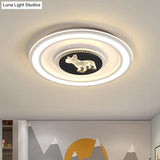 Nordic Animal Pattern Led Flush Lamp For Bedroom - Square/Round Mount In Black And White
