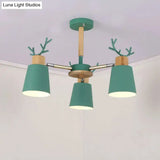 Nordic Antler Semi Flush Mount Ceiling Light With Metal Shade - 6 Bulbs