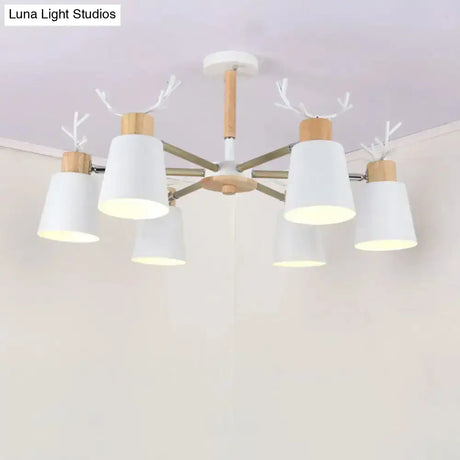 Nordic Antler Semi Flush Mount Ceiling Light With Metal Shade - 6 Bulbs