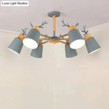 Nordic Antler Semi Flush Mount Ceiling Light With Metal Shade - 6 Bulbs
