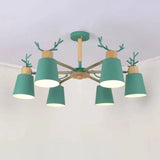 Nordic Antler Semi Flush Mount Ceiling Light With Metal Shade - 6 Bulbs / Green