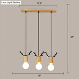Nordic Antler Wooden 3-Light Hanging Pendant With Open Bulb Design For Restaurants