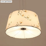 Nordic Apricot Design Drum Chandelier - 4 Light Pendant For Living Room In White/Blue/Beige Fabric