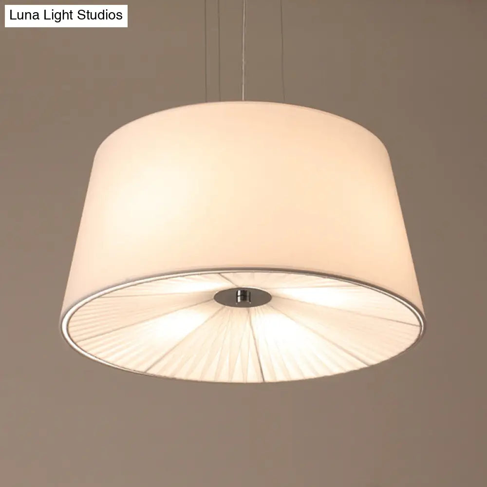 Nordic Apricot Design Drum Chandelier - 4 Light Pendant For Living Room In White/Blue/Beige Fabric