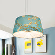 Nordic Apricot Design Drum Chandelier - 4 Light Pendant For Living Room In White/Blue/Beige Fabric