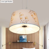 Nordic Apricot Design Drum Chandelier - 4 Light Pendant For Living Room In White/Blue/Beige Fabric