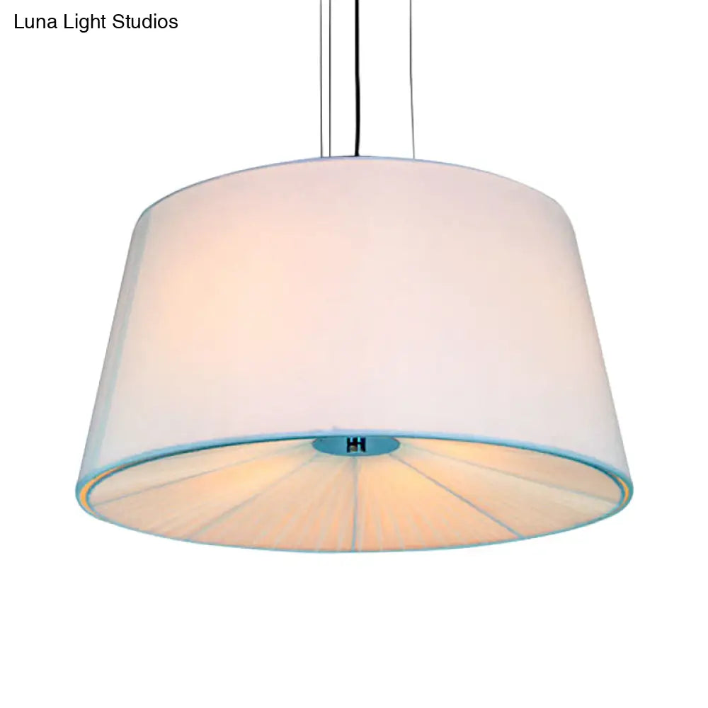 Nordic Apricot Design Drum Chandelier - 4 Light Pendant For Living Room In White/Blue/Beige Fabric