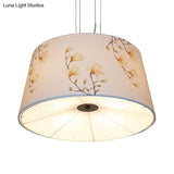 Nordic Apricot Design Drum Chandelier - 4 Light Pendant For Living Room In White/Blue/Beige Fabric