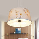 Nordic Apricot Design Drum Chandelier - 4 Light Pendant For Living Room In White/Blue/Beige Fabric
