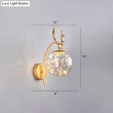 Nordic Ball Wall Mount Led Glass Stairs Sconce Light With Antler Decor - Starry Illumination