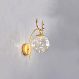 Nordic Ball Wall Mount Led Glass Stairs Sconce Light With Antler Decor - Starry Illumination Gold /