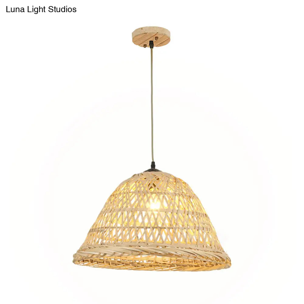 Nordic Bamboo Pendant Light For Dining Room - Beige Bell Shape