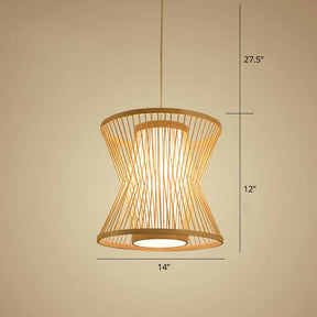 Nordic Bamboo Pendant Lighting: Symmetric Cage 1 Bulb Beige - Ideal For Restaurants / 12