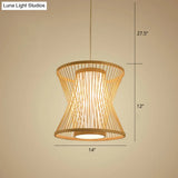 Nordic Bamboo Pendant Lighting: Symmetric Cage 1 Bulb Beige - Ideal For Restaurants