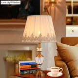 Nordic Beige Bedside Task Lamp With Tapered Fabric Shade - 1 Bulb Nightstand Light