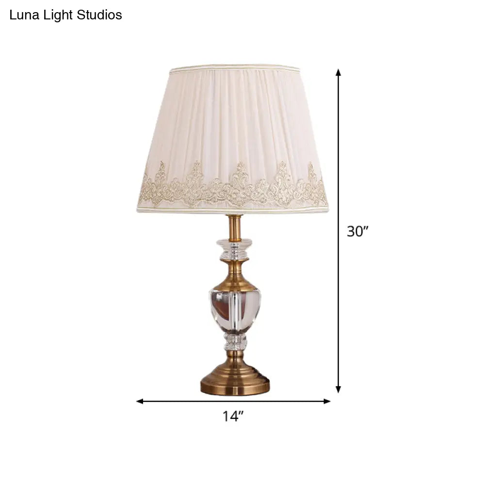 Nordic Beige Bedside Task Lamp With Tapered Fabric Shade - 1 Bulb Nightstand Light