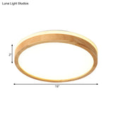 Nordic Beige Led Flushmount Ceiling Light With Wood Tambour Design & Recessed Diffuser -