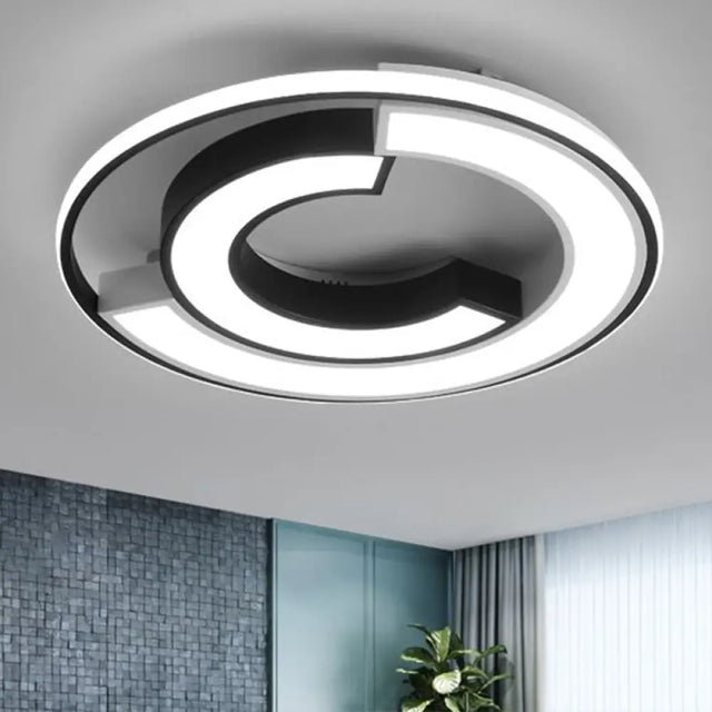 Nordic Black C Shaped Metal Led Flushmount Ceiling Light For Bedroom