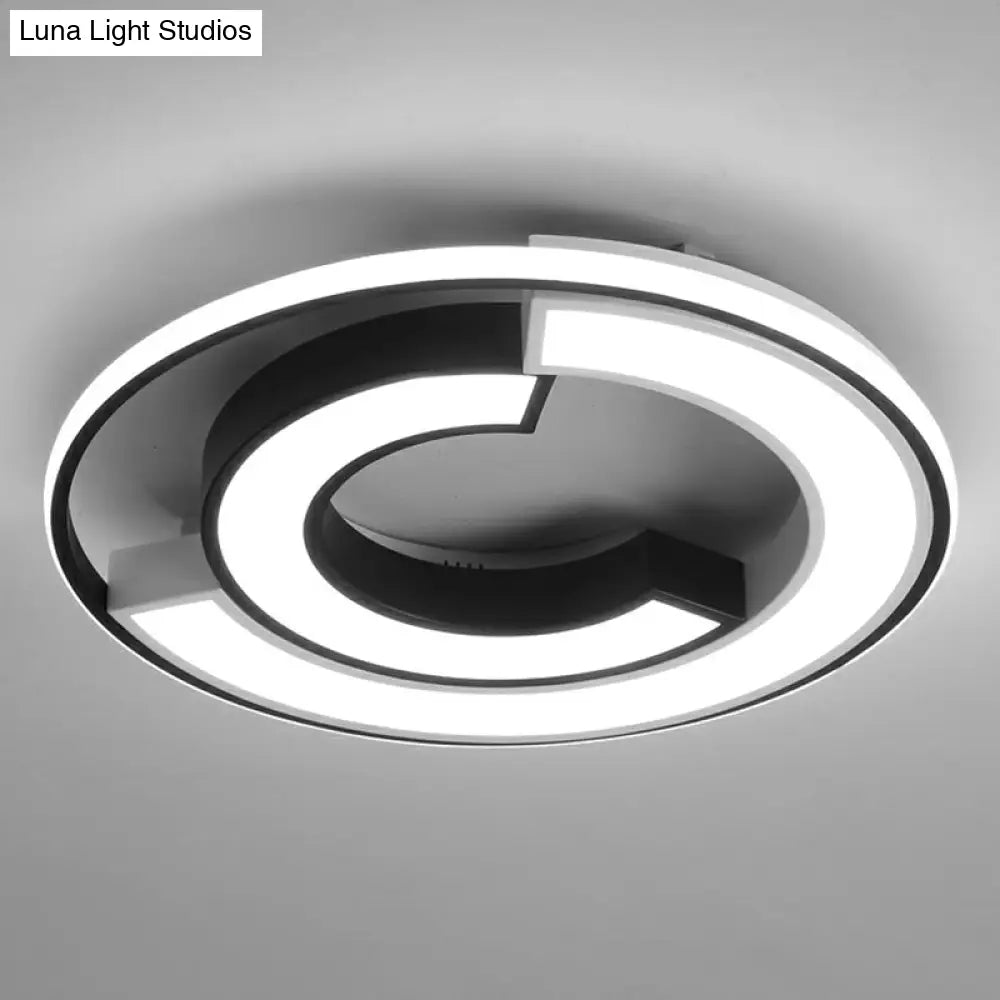 Nordic Black C Shaped Metal Led Flushmount Ceiling Light For Bedroom