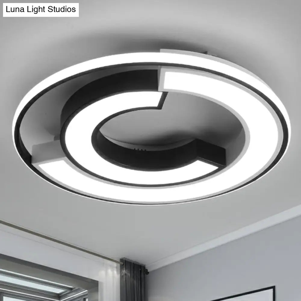 Nordic Black C Shaped Metal Led Flushmount Ceiling Light For Bedroom / 16 White