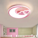 Nordic Black/Pink Led Playroom Ceiling Fixture With Crescent And Heart Acrylic Shade Pink