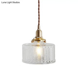 Nordic Brass Pendant Light With Clear Wavy Glass - 1-Bulb Suspended Fixture