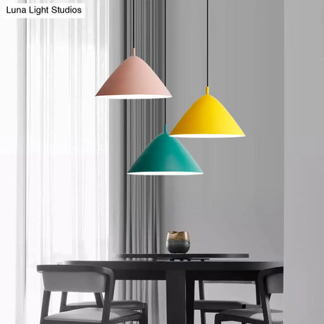 Nordic Candy Colored Pendant Pyramid Shade - 10.5/13/16 Inch Aluminum Hanging Light For Cafe