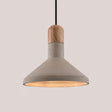 Nordic Cement Pendulum Light With Wood Top - Funnel Design 1 Bulb Grey Ceiling Pendant For Dining
