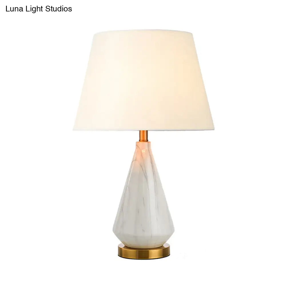 Nordic Ceramic Diamond Night Light With Fabric Empire Shade - Single Table Lamp