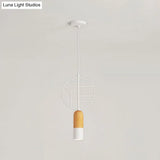 Nordic Chalk Wood Hanging Light Pendant - Single Head Ceiling Lamp In White With Wired Round Decor