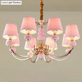 Nordic Chandelier Light: Conical Child Bedroom Hanging Lamp With Elegant Pleated Fabric And Arc Arm