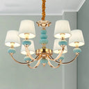 Nordic Chandelier Light: Conical Child Bedroom Hanging Lamp With Elegant Pleated Fabric And Arc Arm