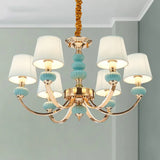 Nordic Chandelier Light: Conical Child Bedroom Hanging Lamp With Elegant Pleated Fabric And Arc Arm