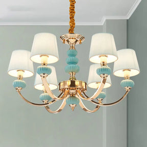 Nordic Chandelier Light: Conical Child Bedroom Hanging Lamp With Elegant Pleated Fabric And Arc Arm