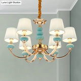 Nordic Chandelier Light: Conical Child Bedroom Hanging Lamp With Elegant Pleated Fabric And Arc Arm
