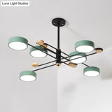 Nordic Chandelier With 6 Lights: Modern Sputnik Design Gold/Grey/White-Wood Finish Acrylic Shade