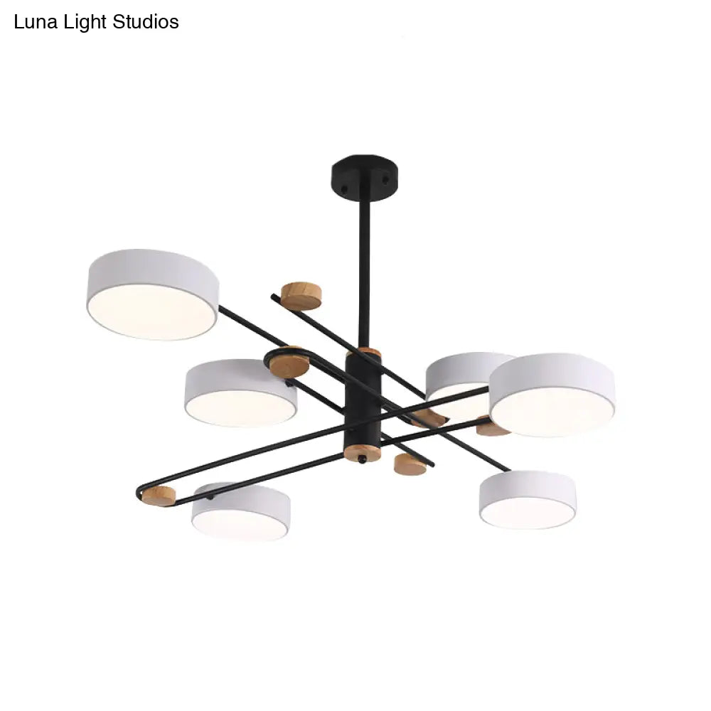 Nordic Chandelier With 6 Lights: Modern Sputnik Design Gold/Grey/White-Wood Finish Acrylic Shade