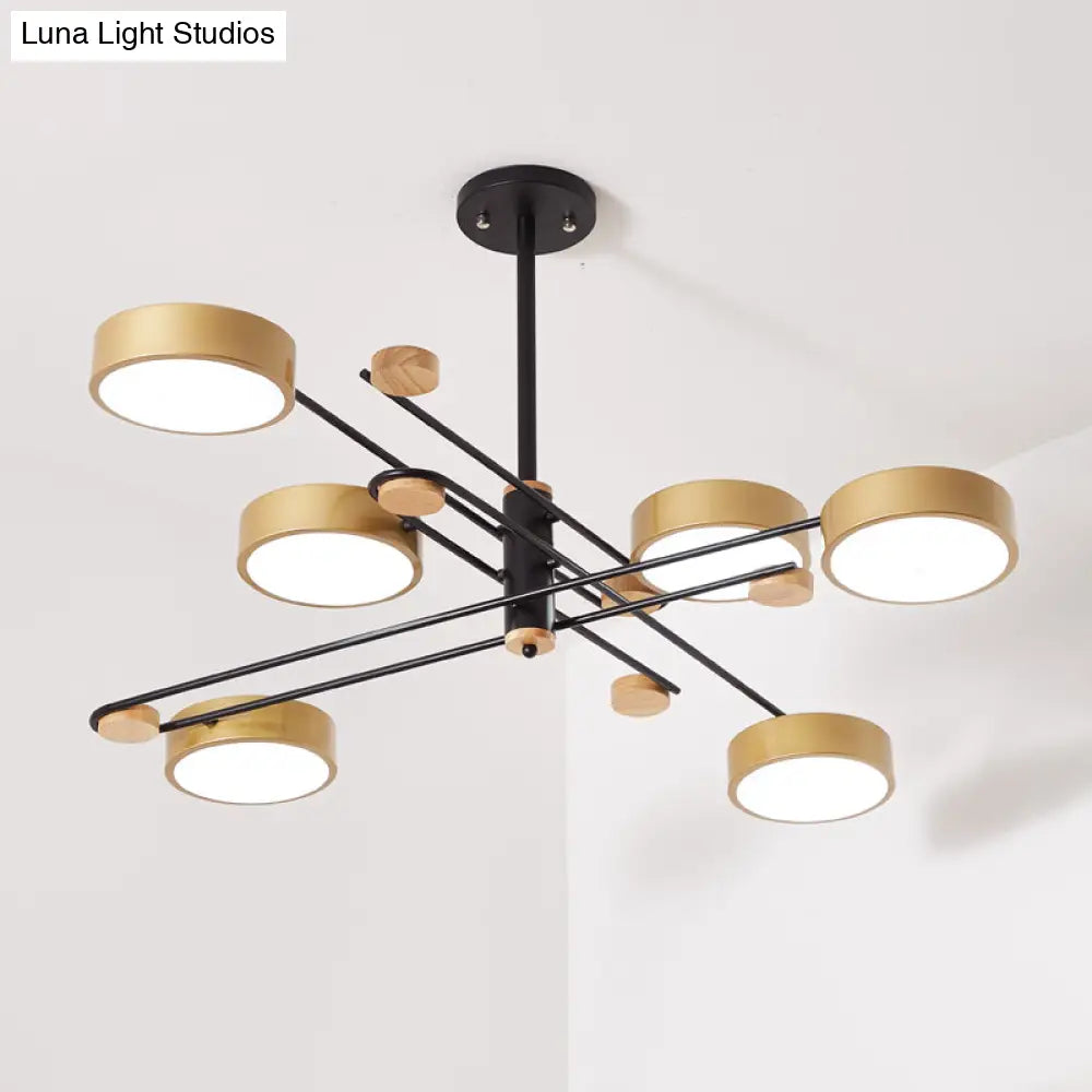 Nordic Chandelier With 6 Lights: Modern Sputnik Design Gold/Grey/White-Wood Finish Acrylic Shade