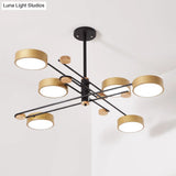 Nordic Chandelier With 6 Lights: Modern Sputnik Design Gold/Grey/White-Wood Finish Acrylic Shade