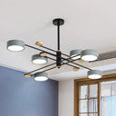 Nordic Chandelier With 6 Lights: Modern Sputnik Design Gold/Grey/White-Wood Finish Acrylic Shade