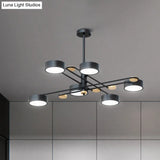 Nordic Chandelier With 6 Lights: Modern Sputnik Design Gold/Grey/White-Wood Finish Acrylic Shade