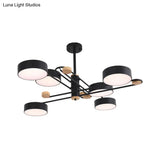 Nordic Chandelier With 6 Lights: Modern Sputnik Design Gold/Grey/White-Wood Finish Acrylic Shade