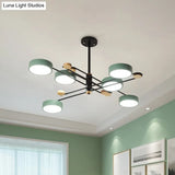 Nordic Chandelier With 6 Lights: Modern Sputnik Design Gold/Grey/White-Wood Finish Acrylic Shade